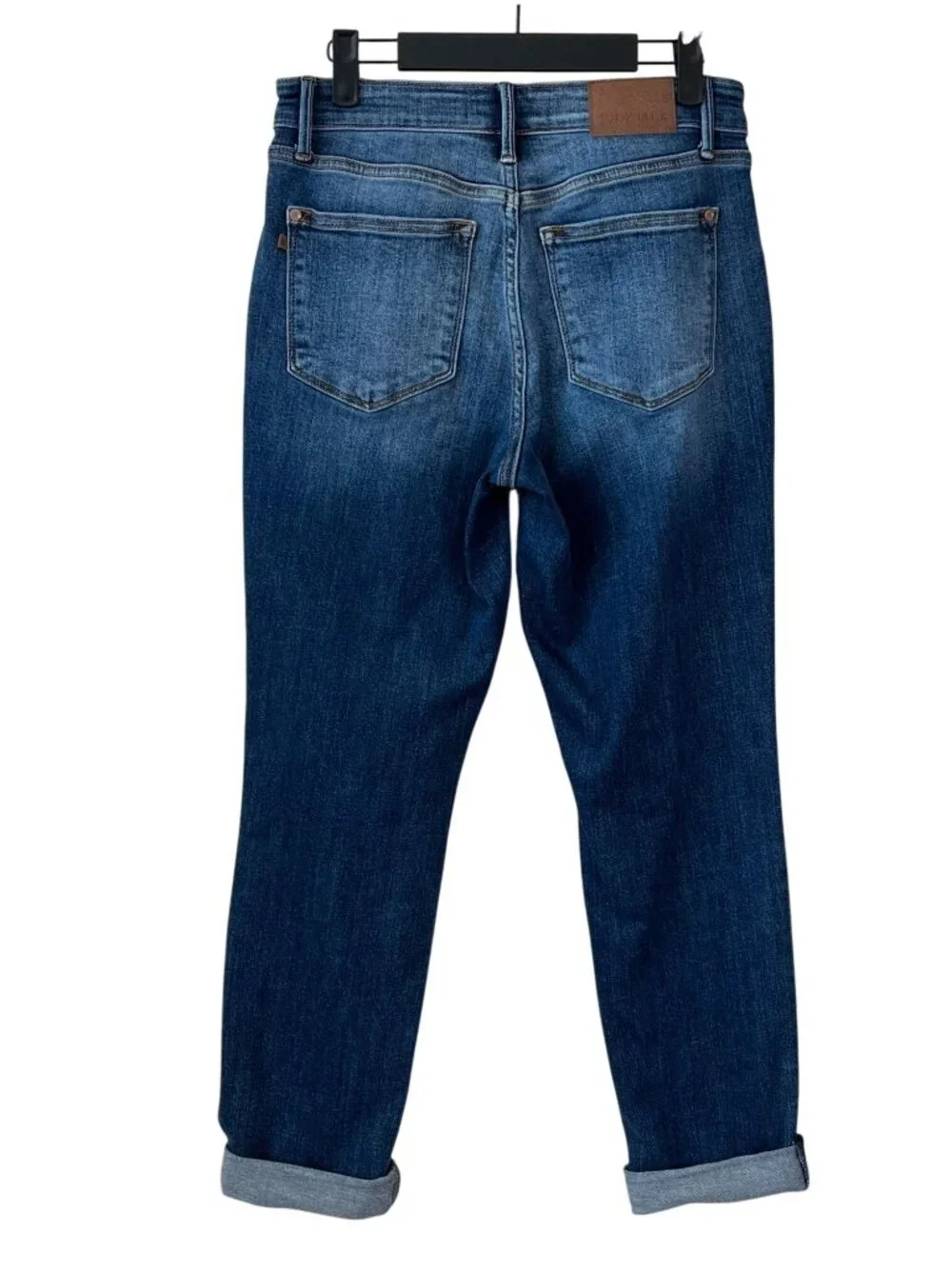 Judy Blue Boyfriend Fit Jeans Size 5/27 Stretch Cuffed Dark Wash